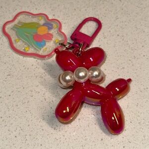 Pink Balloon Dog Keychain or Bag Charm with Pearls